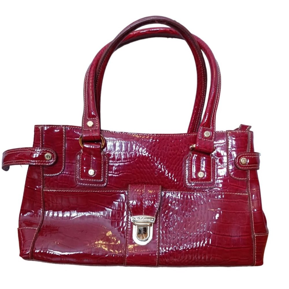 Liz Claiborne Red Reptile Shoulder Bag Button Closure